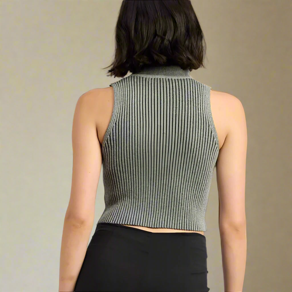 GRAY SLEEVLESS RIBBED TURTLENECK