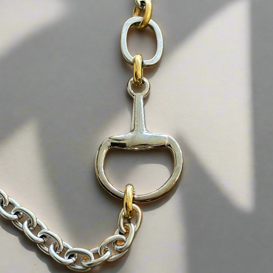DESIGNER INSPIRED HORSEBIT MIXED METALS NECKLACE