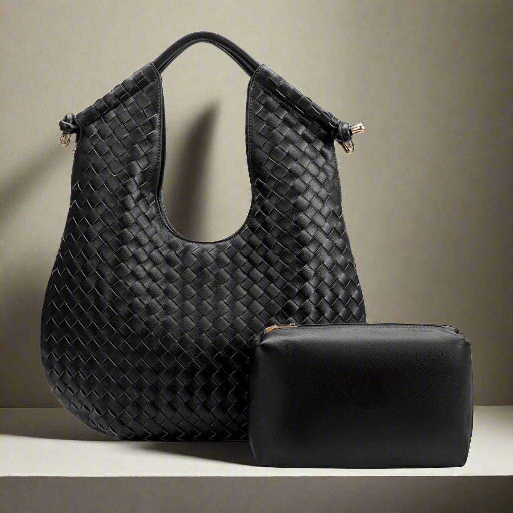 BLACK WOVEN SOLSTICE HANDBAG