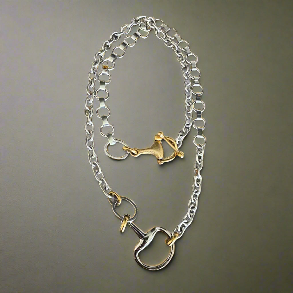 DESIGNER INSPIRED HORSEBIT MIXED METALS NECKLACE