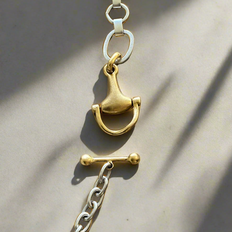 DESIGNER INSPIRED HORSEBIT MIXED METALS NECKLACE