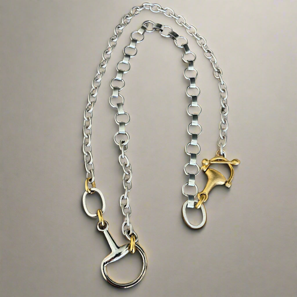 DESIGNER INSPIRED HORSEBIT MIXED METALS NECKLACE