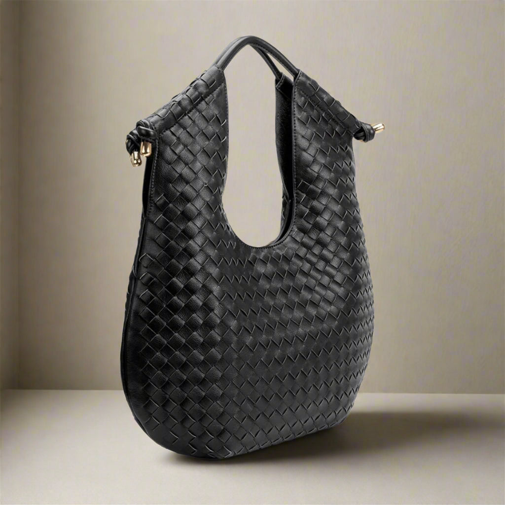 BLACK WOVEN SOLSTICE HANDBAG