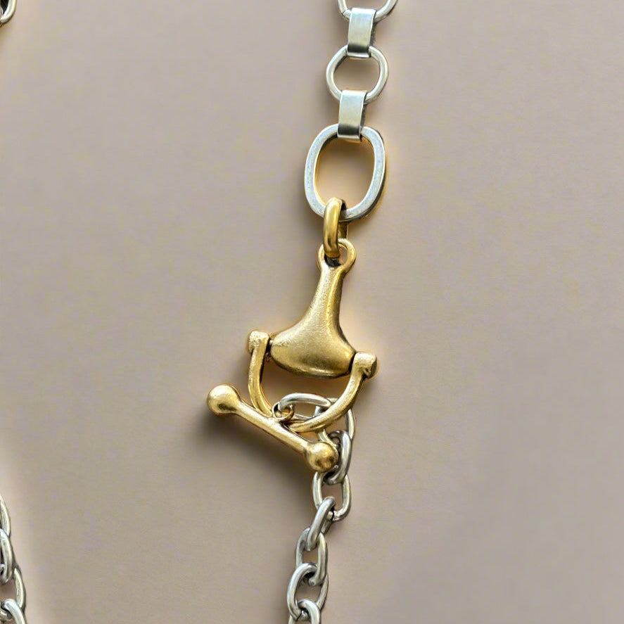 DESIGNER INSPIRED HORSEBIT MIXED METALS NECKLACE